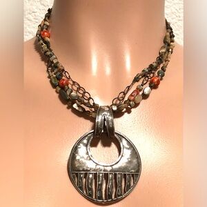 Silpada Silver Pendant with Earthy Multicolor Beads Necklace